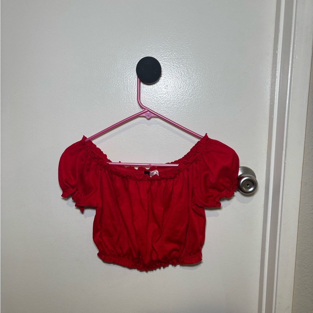 Red Off-Shoulder Crop Top